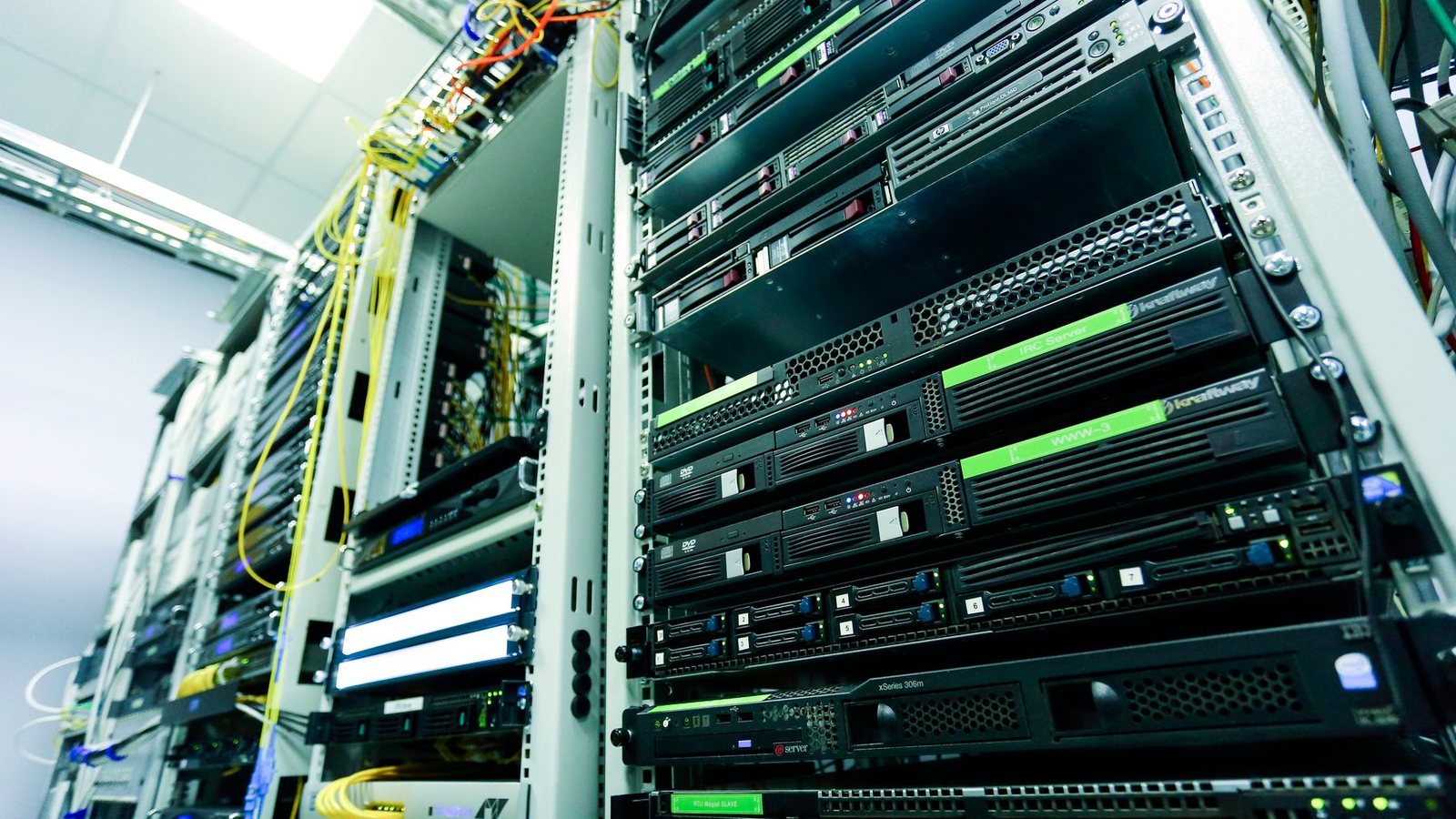 Server racks and network hardware in a secure data centre