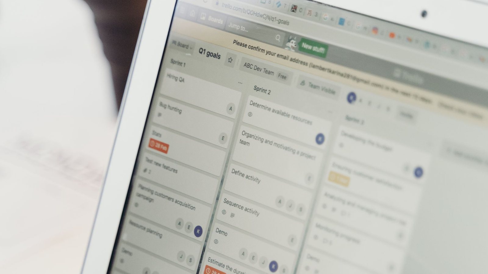 Laptop screen showing a project management software interface