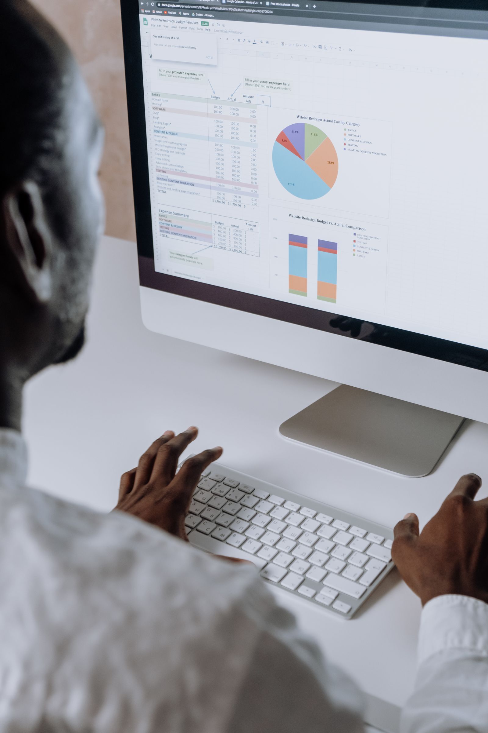 Analyst reviewing category spend charts to find sourcing opportunities